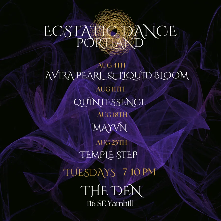 THE DOOR: ECSTATIC DANCE PORTLAND: DELADY Tuesday, October 13, 2026 7:00 PM 10:00 PM The Den (map) TICKETS SOLD →